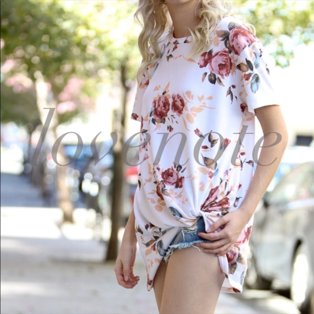 Floral Short Sleeve Front Tie High-Low Hem Tshirt - Picture 2 of 3